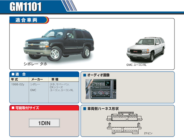 PAC JAPAN / GM1101 1DIN オーディオ/ナビ取付キット (98-02y タホ,サバーバン,ユーコン,ユーコンXL、99-02y シルバラード