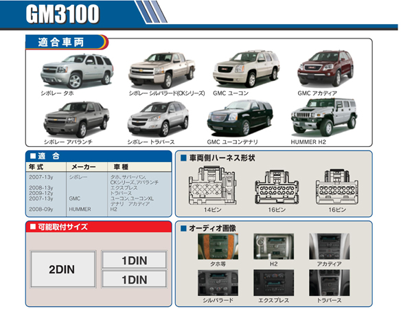 PAC JAPAN / GM3100 2DIN オーディオ/ナビ取付キット (07-14y タホ,サバーバン,ユーコン,ユーコンXL、08-14y エクスプレス