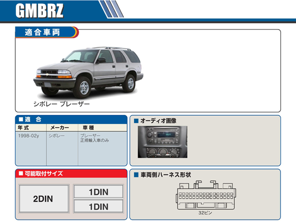 PAC JAPAN / GMBRZ 2DIN オーディオ/ナビ取付キット (1998-2002y シボレーS10ブレイザー)