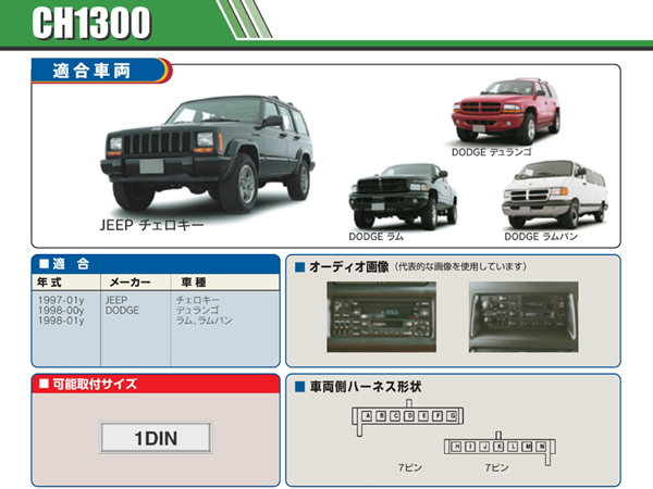 PAC JAPAN / CH1300 1DIN オーディオ/ナビ取付キット (1997-2001y ジープ チェロキー、98-00y ダッジ デュランゴ、98-